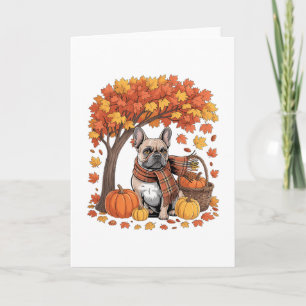 French Bulldog Fall Scarf Pumpkin Autumn Leaves Th Card