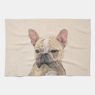 French Bulldog (Fawn Pied) Painting - Dog Art Tea Towel
