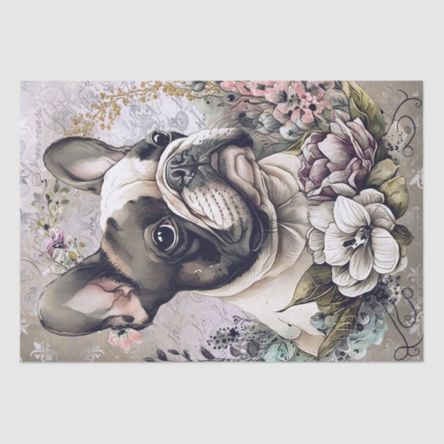 French Bulldog Floral Dog Tissue Paper (Front)