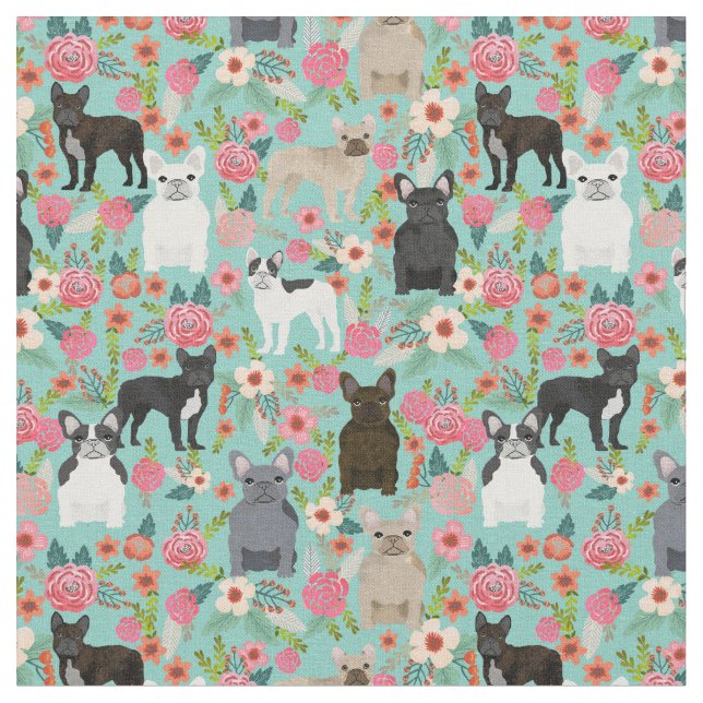 French Bulldog Floral Fabric (Close Up)