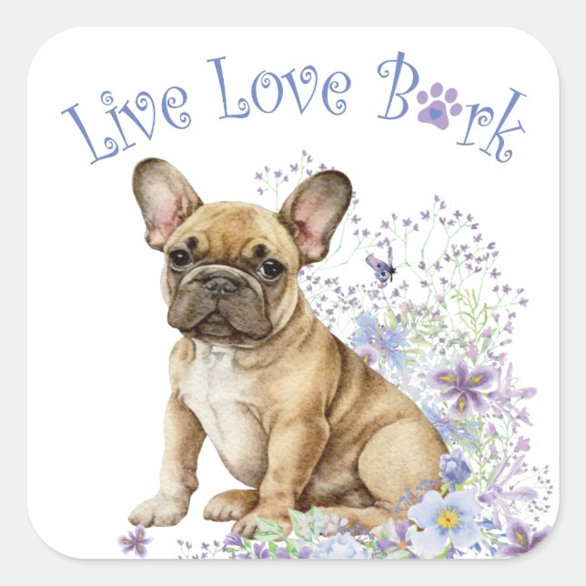French Bulldog Floral Square Sticker (Front)