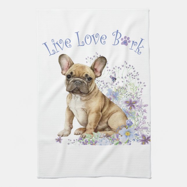 French Bulldog Floral Tea Towel (Vertical)