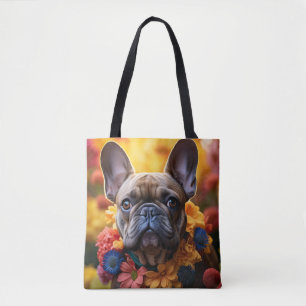French Bulldog Floral Wreath Tote Bag