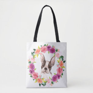 French Bulldog, Floral Wreath Tote Bag