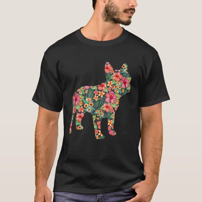 French Bulldog Flower Funny Dog Silhouette Floral  T-Shirt (Front)