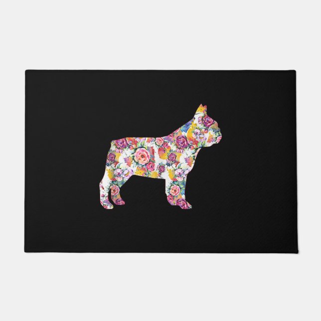 french bulldog flower pattern| colourful dog gift doormat (Front)