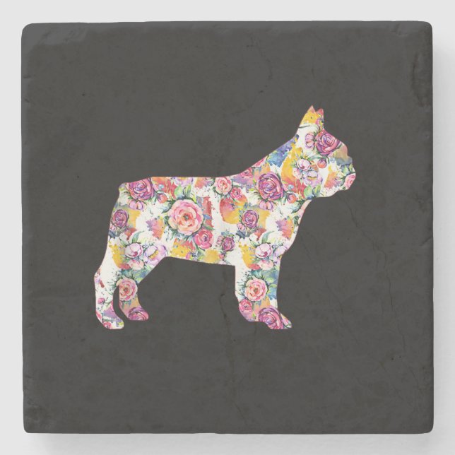 french bulldog flower pattern| colourful dog gift stone coaster (Front)