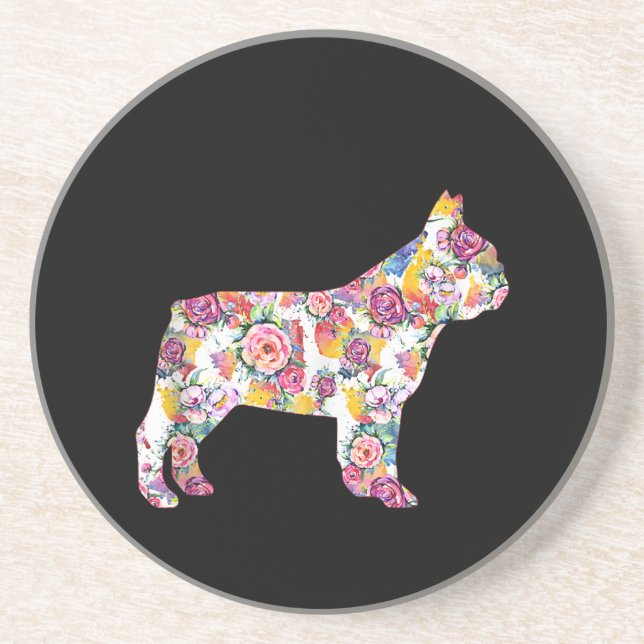 French Bulldog Flower Pattern Frenchie Bulldogs Coaster (Front)