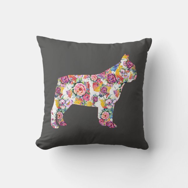 French Bulldog Flower Pattern Frenchie Bulldogs Cushion (Front)