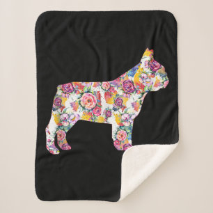 French Bulldog Flower Pattern Frenchie Bulldogs Sherpa Blanket