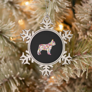 French Bulldog Flower Pattern Frenchie Bulldogs Snowflake Pewter Christmas Ornament