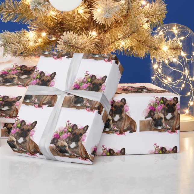 French Bulldog Flowers French Bulldog Celebration Wrapping Paper (Holidays)