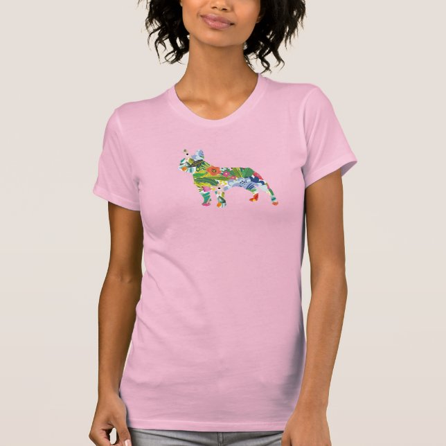 French Bulldog FlowersSilhouette  T-Shirt (Front)