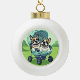 French Bulldog Französische Bulldogge Zwillinge Ceramic Ball Christmas Ornament