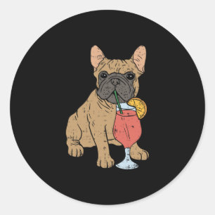 French Bulldog Frenchi Dog Drinking Juice Classic Round Sticker