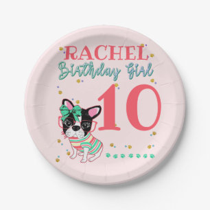 French Bulldog Frenchie Birthday Girl  Paper Plate