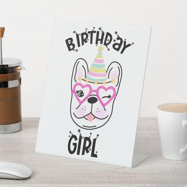 French Bulldog Frenchie Birthday Party Theme   Pedestal Sign (In SItu)
