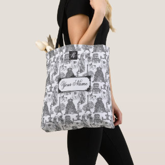 FRENCH BULLDOG Frenchie Black Toile w/Custom Name Tote Bag