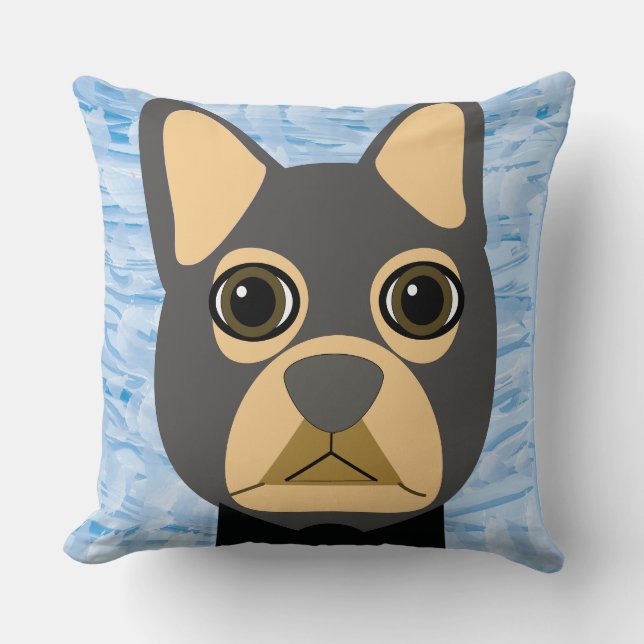 French Bulldog, Frenchie Brown and Grey Cushion (Front)