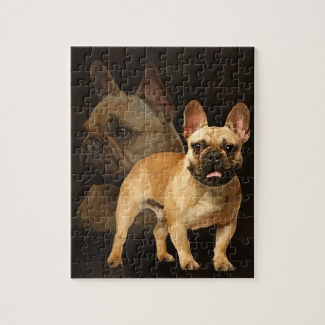 French Bulldog -Frenchie - Brown Plaid Jigsaw Puzzle (Vertical)
