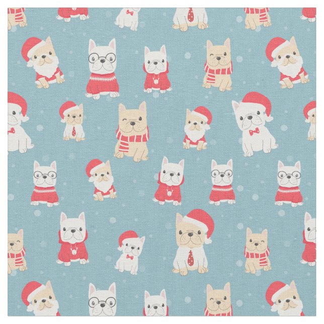 French Bulldog Frenchie Christmas Pattern Fabric (Close Up)