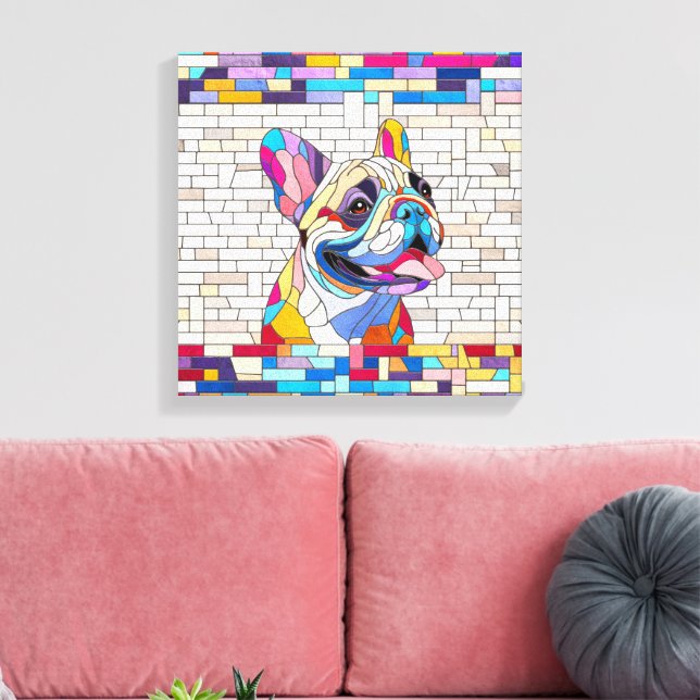 French Bulldog -Frenchie - colourful mosaic Canvas Print (Insitu(LivingRoom))