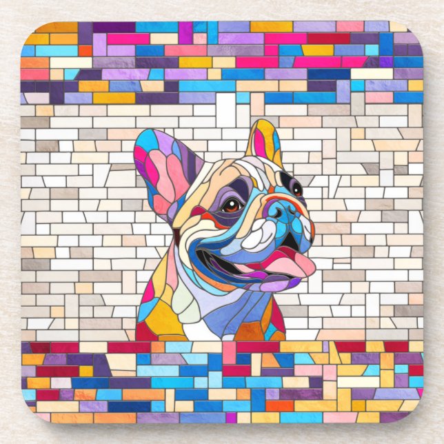 French Bulldog -Frenchie - colourful mosaic Coaster (Front)