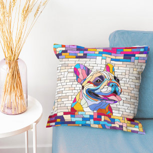 French Bulldog -Frenchie - colourful mosaic Cushion