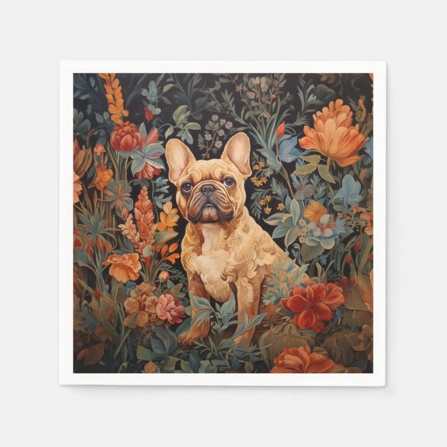 French Bulldog Frenchie Garden Tapestry Birthday Napkin (Front)