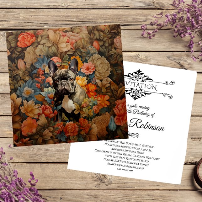 French Bulldog Frenchie Garden Tapestry Birthday Thank You Card (Creator Uploaded)