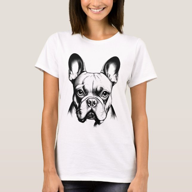 French Bulldog Frenchie Mom Pencil Sketch T-Shirt (Front)