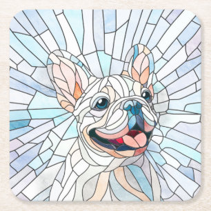 French Bulldog -Frenchie - pastel mosaic Square Paper Coaster