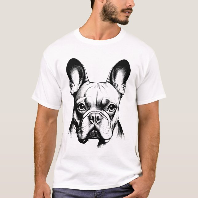 French Bulldog Frenchie Pencil Sketch Art T-Shirt (Front)