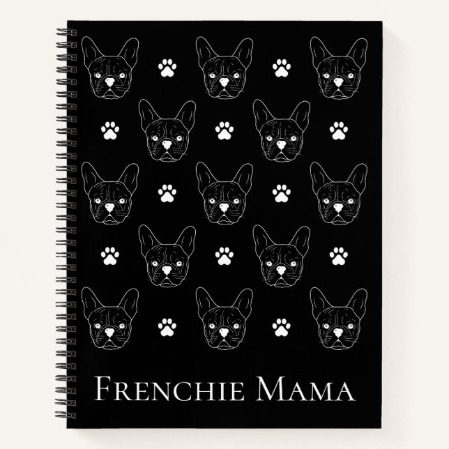French Bulldog Frenchie Personalised Pattern Black Notebook (Front)