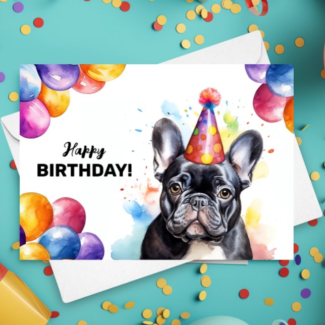 French Bulldog Frenchie Portrait Happy Birthday Card (Creator Uploaded)