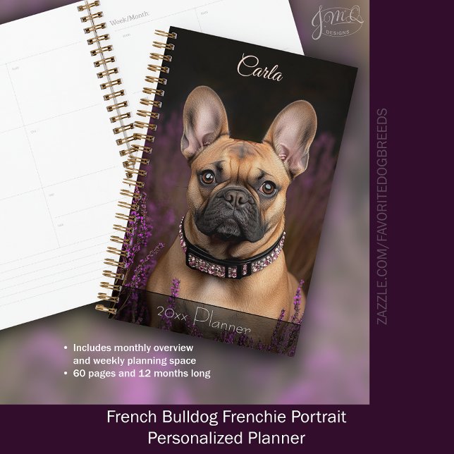 French Bulldog Frenchie Portrait Personalised Planner (French Bulldog Frenchie Portrait Personalized Planner)
