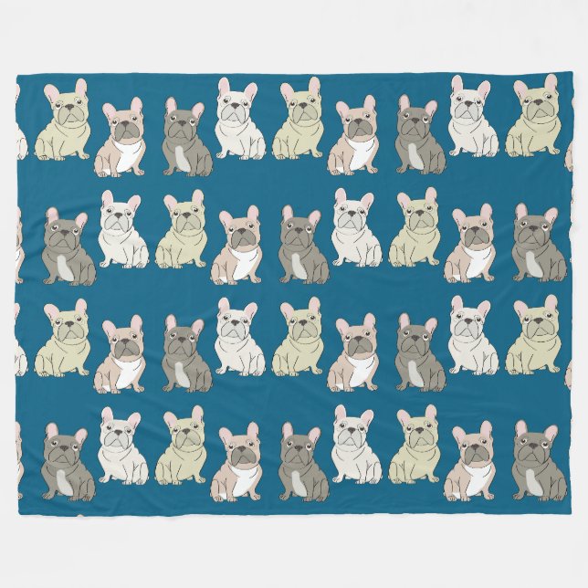 French Bulldog Friends Fleece Blanket (Front (Horizontal))