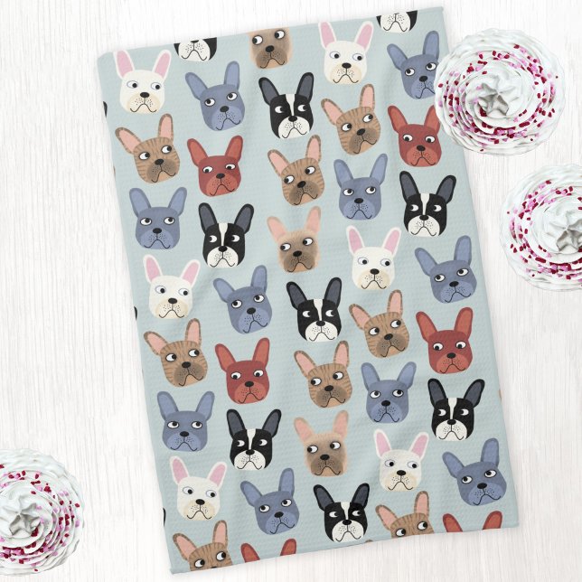 French Bulldog Fun Dog Tea Towel (Fun French Bulldog pattern kitchen tea towel for dog lovers)