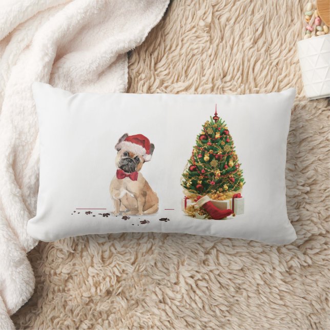 French Bulldog Funny Christmas Dog with Tree Lumbar Cushion (Blanket)