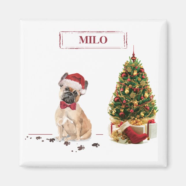French Bulldog Funny Christmas Dog with Tree Magnet (Front)