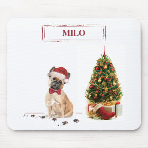 French Bulldog Funny Christmas Dog with Tree Mouse Pad