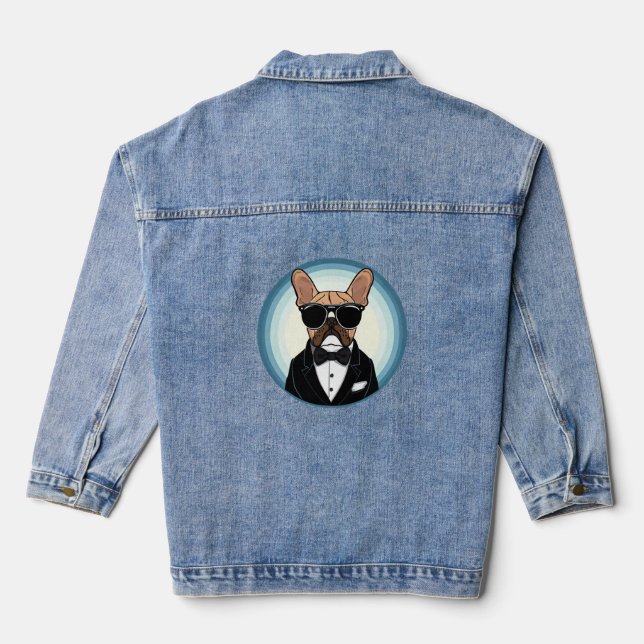 French Bulldog Funny Cute Art Denim Jacket (Back)