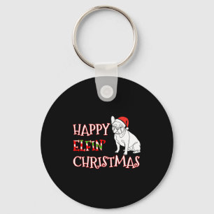 French Bulldog Funny Santa Hat Happy Elfin Christm Key Ring