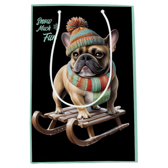 French Bulldog funny sled ride on vacation Medium Gift Bag (Front)