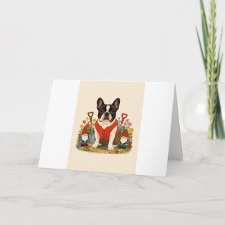 French Bulldog Garden gnome visit Greeting Card