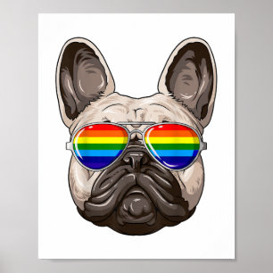 French Bulldog Gay Pride Flag LGBT Rainbow Sunglas Poster