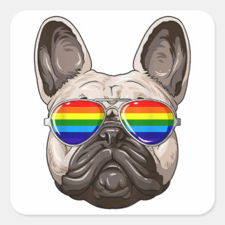 French Bulldog Gay Pride Flag LGBT Rainbow Sunglas Square Sticker