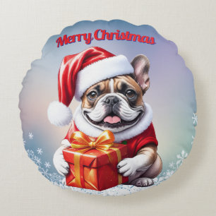 French Bulldog Geschenk mit Schleife Christmas Round Cushion