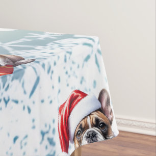 French Bulldog Geschenk mit Schleife Christmas Tablecloth