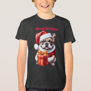 French Bulldog Geschenk mit Schleife Christmas Tri-Blend Shirt